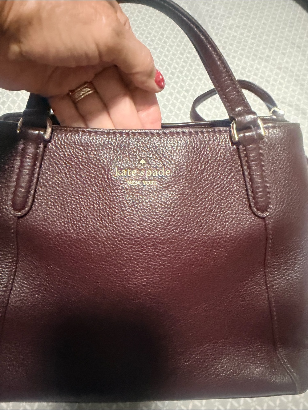 kate spade Deep Burgundy Pebbled Crossbody Leather Satchel with Top Handles - Picture 2 of 13